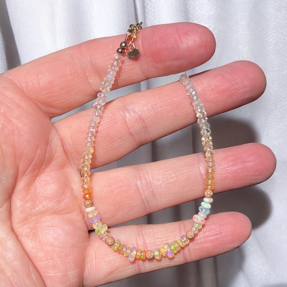 Handmade Natural Fire Opal Bracelet 14k Rose Gold Filled , 7.2" - 7.9" - Picture 2 of 12